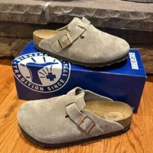 Birkenstock Boston Soft Footbed Suede Taupe Shoes
